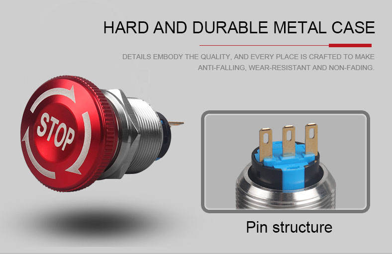 CMORSUN IP65 22mm Mushroom Momentary Red Emergency Metal Stop Push Button Switch
